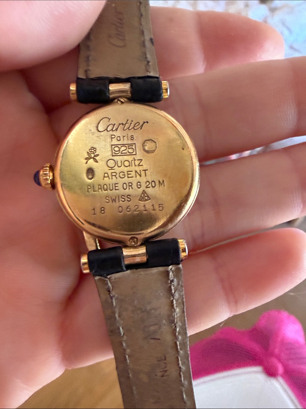 Cartier Gold-Tone Round Watch with Black Leather Strap - Picture 3 of 6